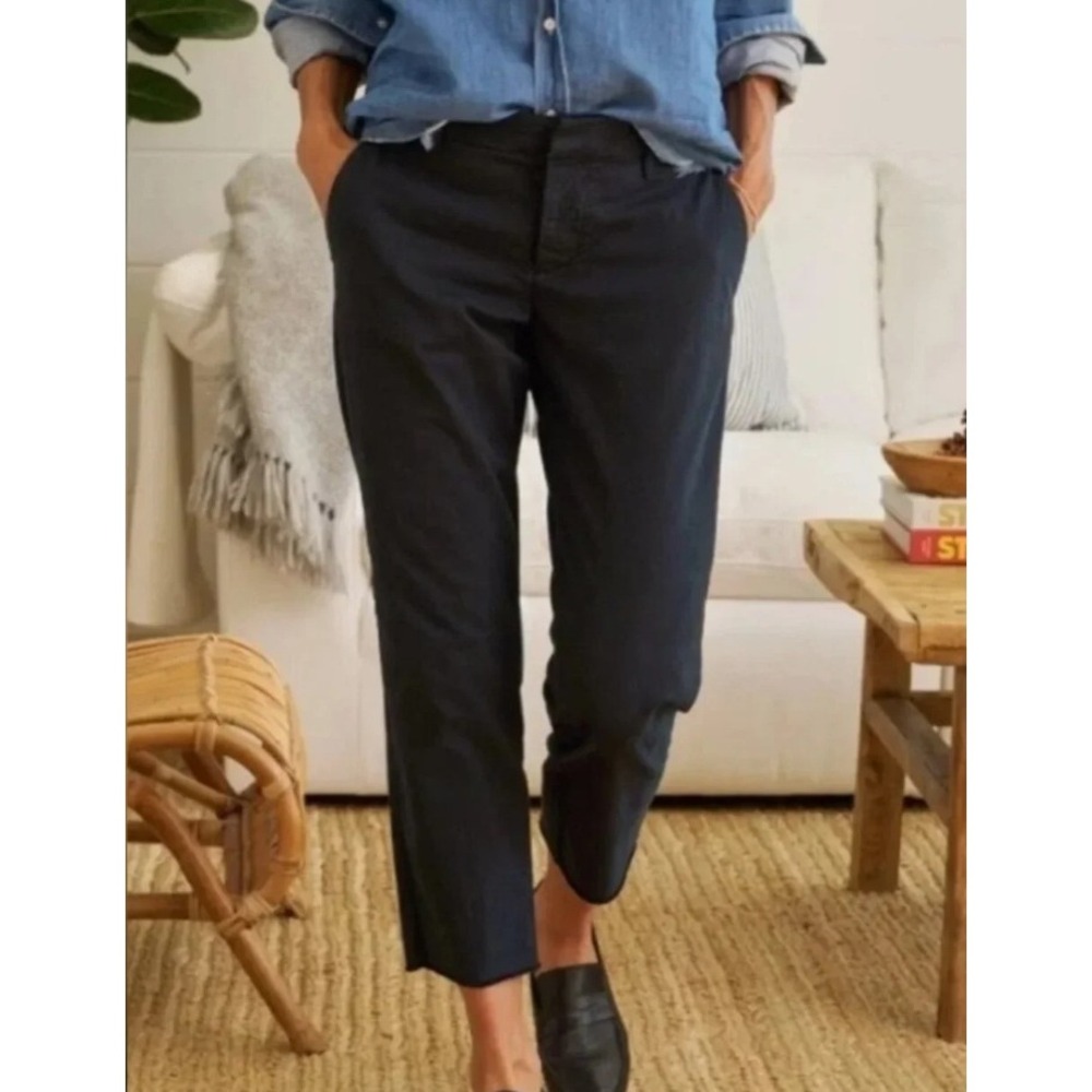 Frank & Eileen Wicklow Pants Size 12 Black Italian Cotton Raw Hem Chino Minimal